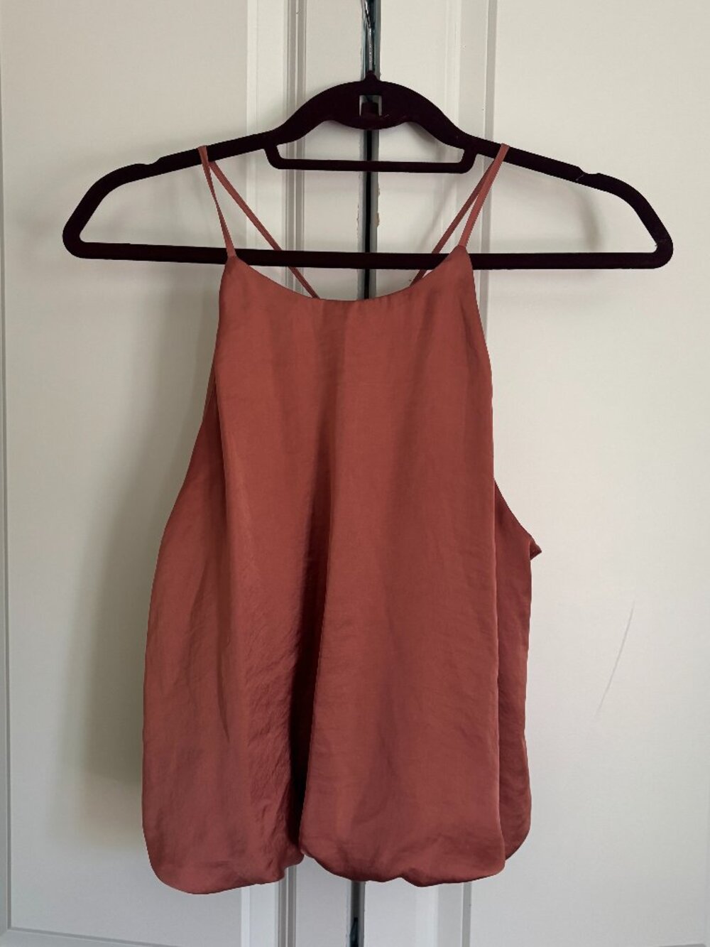 Racerback sexy burnt orange silky tank top ruffled